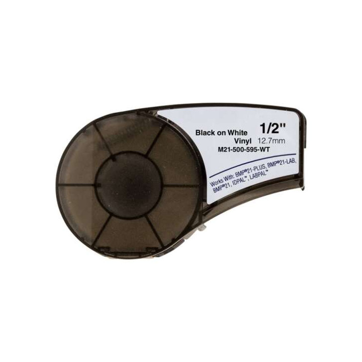 Brady M21-500-595-WT Cinta de Etiquetas Genericas de Vinilo - Texto negro sobre fondo blanco - Ancho 12.7mm x 6.4 metros - 500