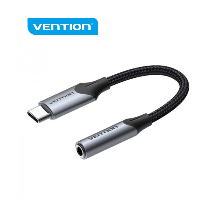 Vention Conversor USB Tipo-C Macho a Jack 3.5 Hembra - 0.10m - Color Negro