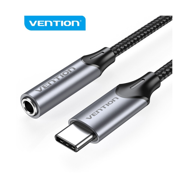 Vention USB-C a Jack 3.5mm DAC 5 - Sonido Alta Fidelidad - Chip Audio Profesional - Compatibilidad Universal - Color Gris