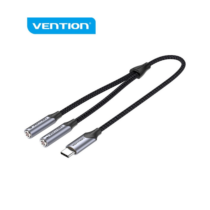 Vention Adaptador USB-C a TRS - Sonido Hi-Fi - Chip VT0200 - Carcasa de Aluminio - Antinudos - Resistente al Desgaste - Color G