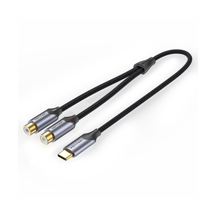 Vention Cable USB-C a 2xRCA Hembra - 0.5m - Trenzado - Color Gris