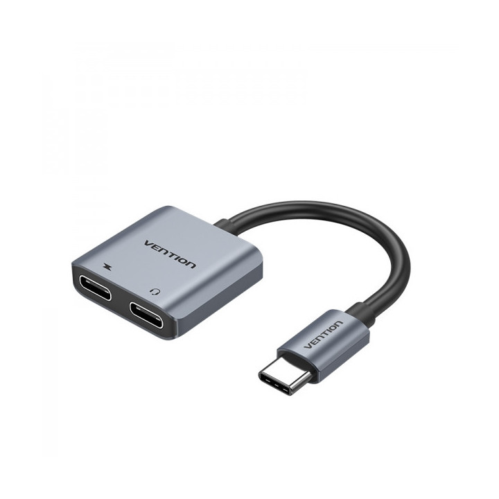 Vention Conversor USB-C Macho a 2x USB-C Hembra (Audio y Carga) - Color Gris