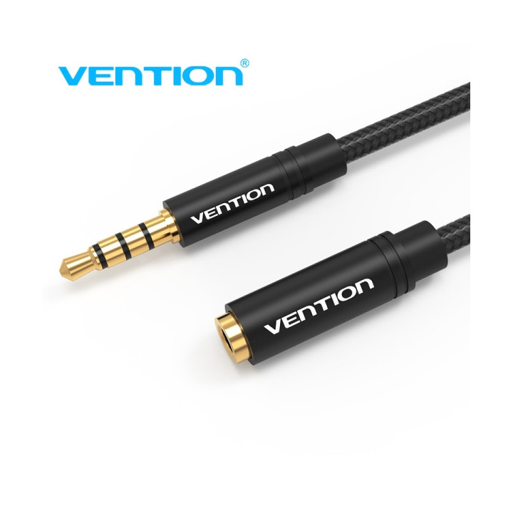 Vention BHBBG Cable de Extension de Audio - Estereo - Contactos Bañados en Oro - Diametro 3.5 mm - Color Negro