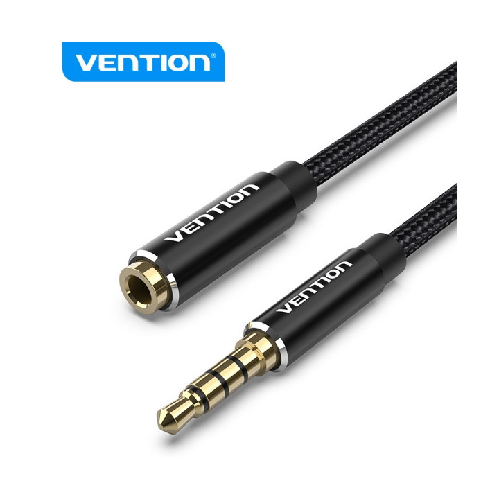 Vention Cable de Audio Estereo - Conector Jack 3.5 Macho a Hembra - Longitud 5m - Color Negro