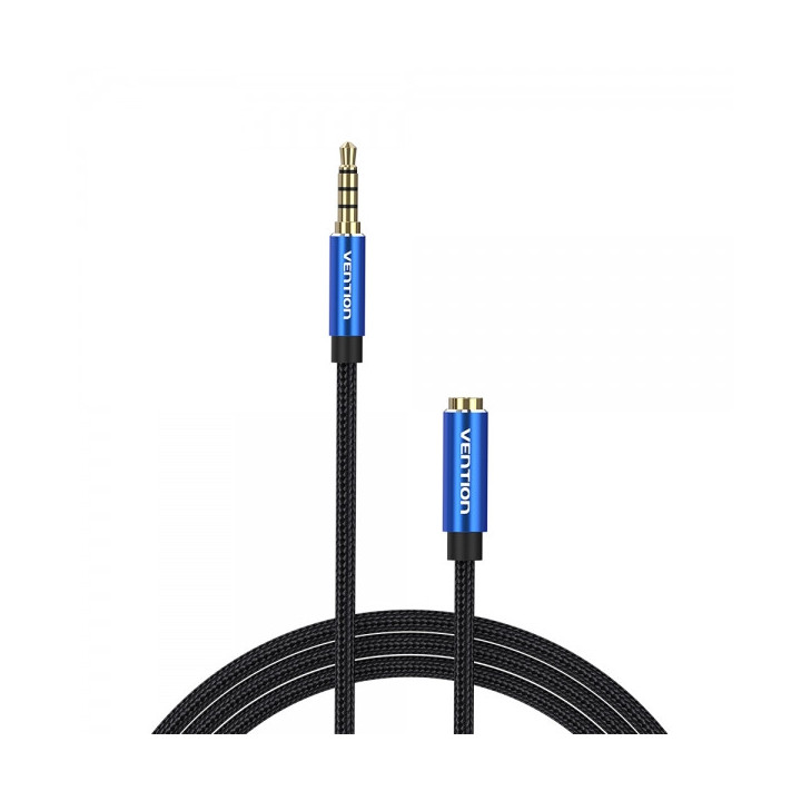 Vention Cable Extension Audio TRSS 3.5mm Macho a Hembra - 2m - Algodon Trenzado - Aluminio Azul