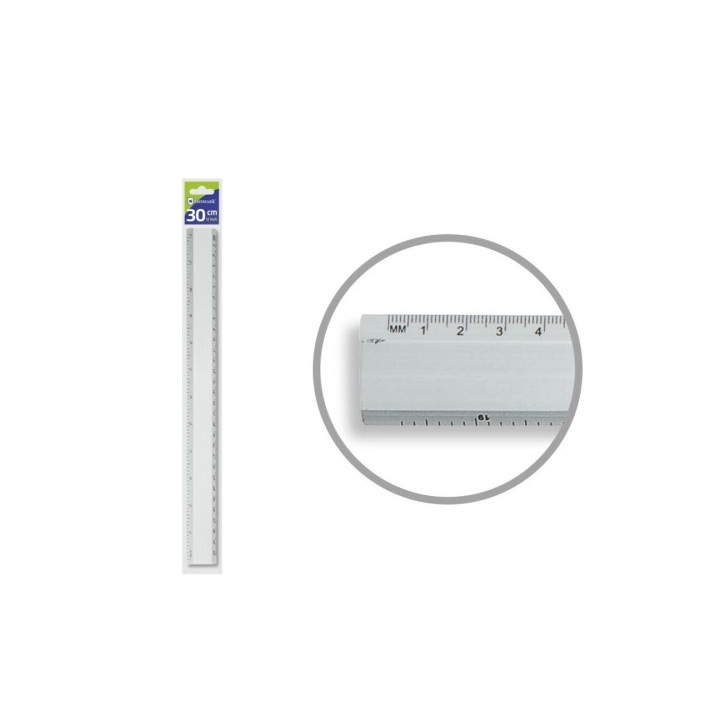 Bismark Regla Milimetrada 30cm - Fabricada en Aluminio - Con Bisel para las Lineas a Tinta - Color Aluminio