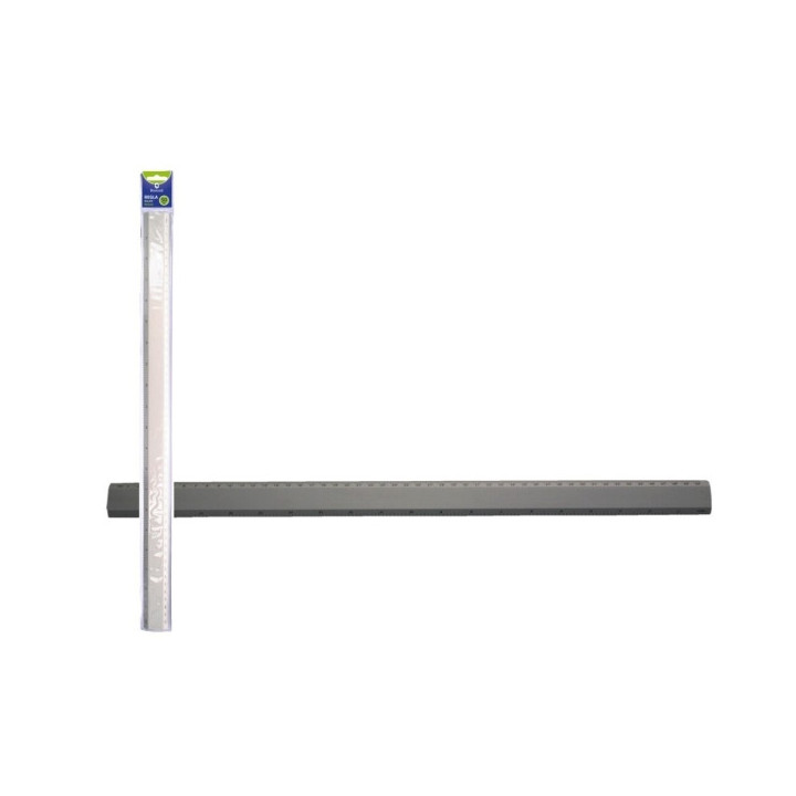 Bismark Regla Milimetrada 50cm - Fabricada en Aluminio - Con Bisel para las Lineas a Tinta - Color Aluminio