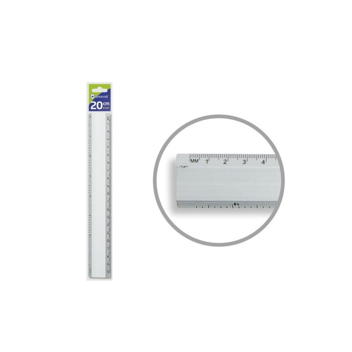 Bismark Regla Milimetrada 20cm - Fabricada en Aluminio - Con Bisel para las Lineas a Tinta - Color Aluminio