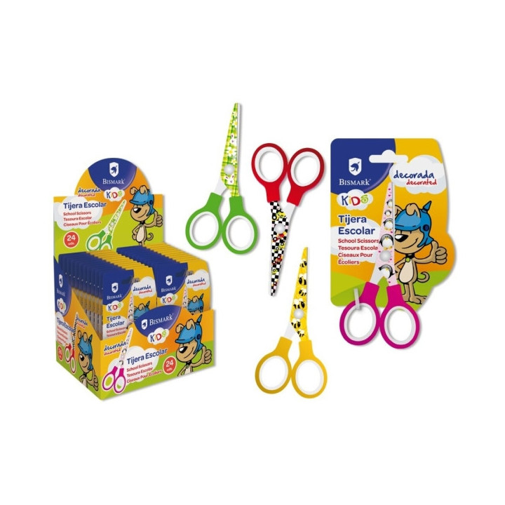 Bismark Kids Deco Tijera Escolar 13cm - Acero de Aleacion Extra - Hojas Decoradas - Mangos en Plastico - Punta Roma - 4 Diseño