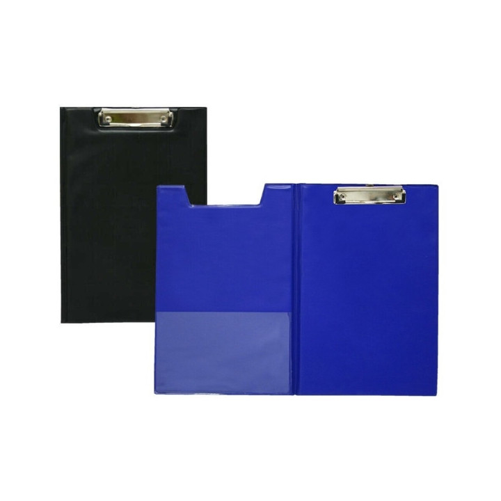 Biskmark Carpeta de PVC con Pinza Superior Metalica - Tamaño Folio - Bolsillo Interior - Colores Azul/Negro Aleatorios