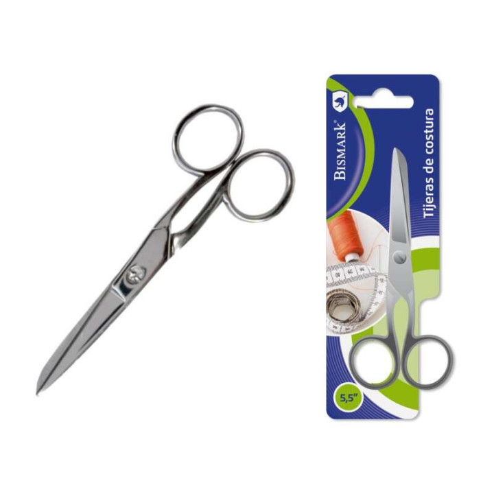 Bismark Tijera de Costura en Acero Inoxidable 14cm - Fijacion por Tornillo - Presion Constante Entre Hojas - Presentacion en Bl