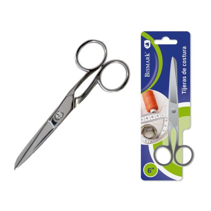 Bismark Tijera de Costura  Acero Inoxidable 15.2cm - Fijacion por Tornillo - Presion Constante Entre Hojas - Presentacion en Bl