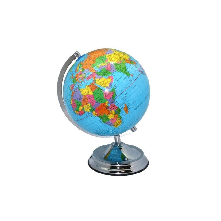 Bismark Esfera Geografica con Meridiano 25cm - Cartografia Fisico-Politica - Base Metalica muy Robusta - Color Azul