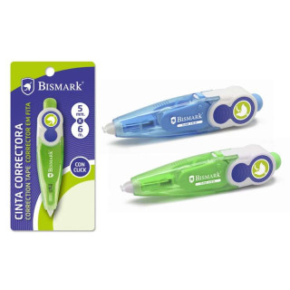 Bismark Cinta Correctora 5mmx6m - Sistema Retro que Oculta el Extremo - Perfecta Adherencia al Papel - Presentacion en Blister