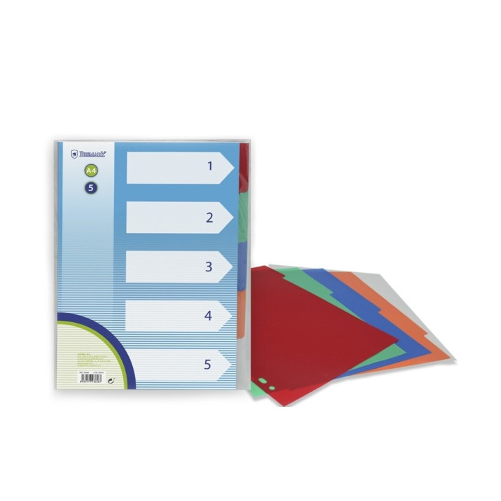 Bismark Pack de 5 Separadores de Polipropileno - Tamaño A4 - Multitaladro - Colores Surtidos