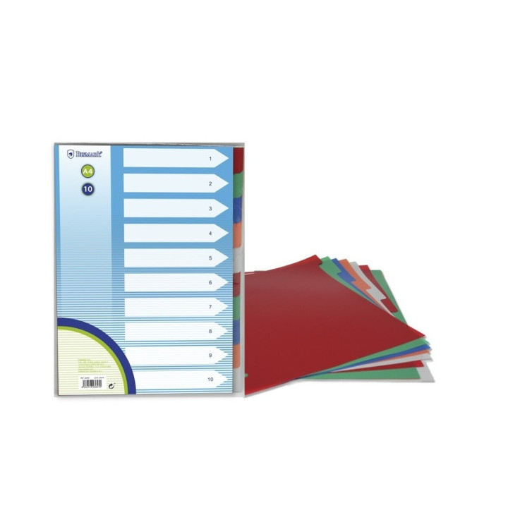 Bismark Pack de 10 Separadores de Polipropileno - Tamaño A4 - Multitaladro - Colores Surtidos