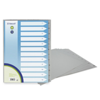 Bismark Indice Numerico con Pestañas del 1 al 12 - Multitaladro - Formato A4 - Fabricados en Polipropileno - Color Gris