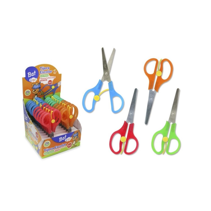 Bismark Bat Tijera Escolar 13cm con Freno - Mangos en Plastico - Punta Roma - 4 Colores Surtidos