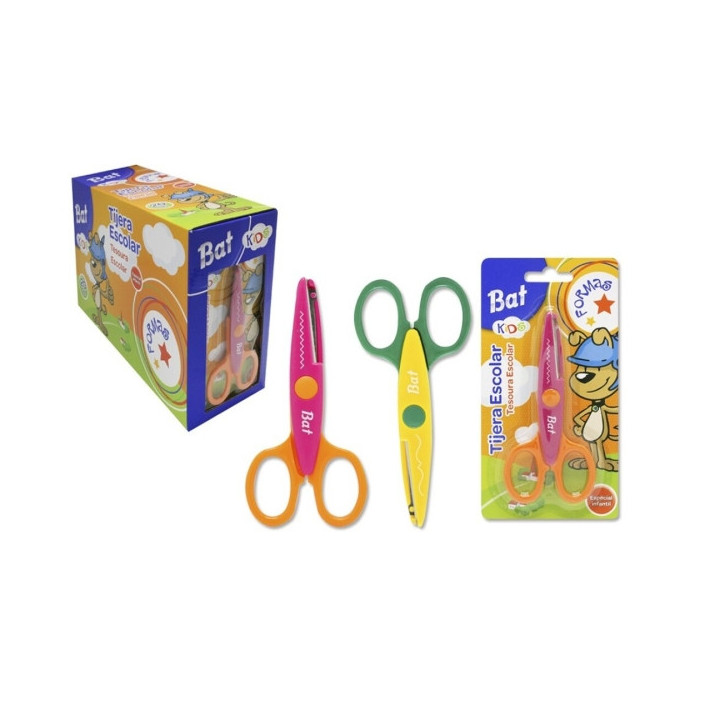 Bismark Kids Bat Formas Tijera Escolar - Hojas con Forma para Diferenrtes Tipos de Corte - Mangos en Plastico - Punta Roma - 2