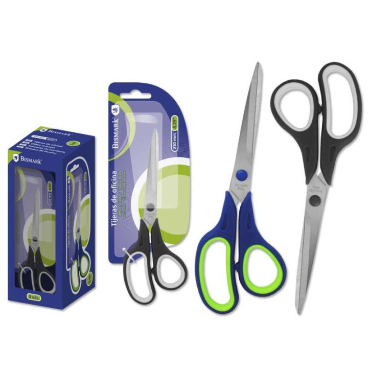 Bismark Tijeras de Oficina Acero Inoxidable 21cm - Empuñadura Ergonomica - Muy Ligeras y Resistentes - Colores Surtidos Aleato