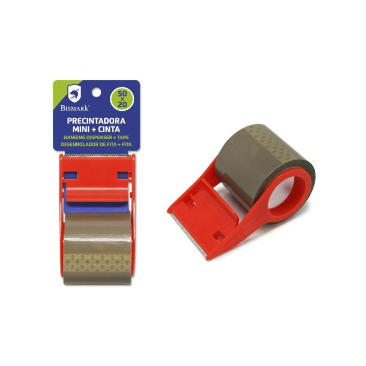 Bismark Mini Precintadora de Mano para Rollos de hasta 20m de Largo - Incluye Precinto de 20m - Cuchilla de Acero - Color Rojo