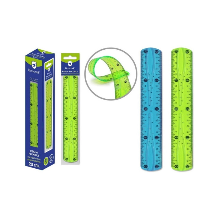 Bismark Regla Flexible 20cm - Fabricada en PVC - Ideal para Colegio - Colores Azul y Verde Aleatorios