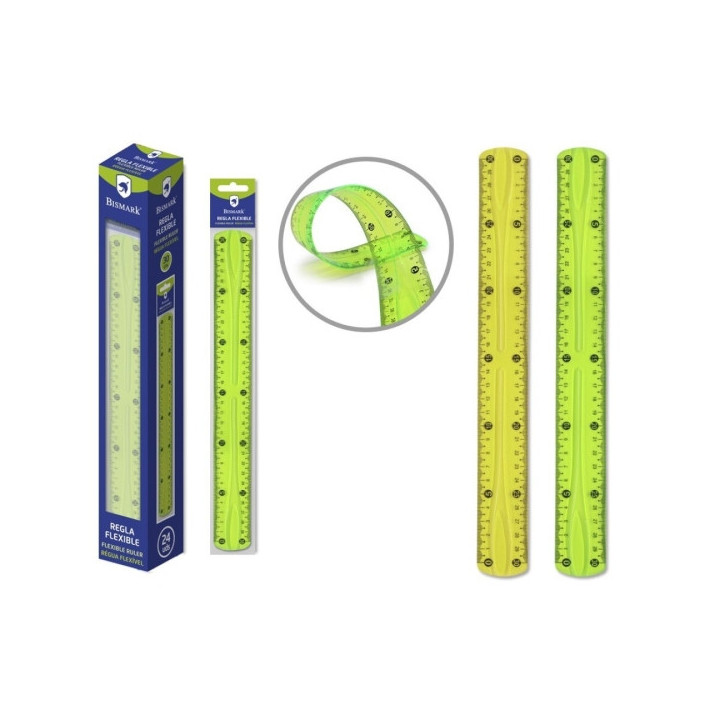 Bismark Regla Flexible 30cm - Fabricada en PVC - Ideal para Colegio - Colores Amarillo y Verde Aleatorios