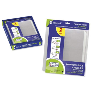 Bismark Pack de 2 Forros para Libros 300mm de Polipropileno - Solapa Ajustable - Facil Forrado en 3 Pasos - Sin Necesidad de Co