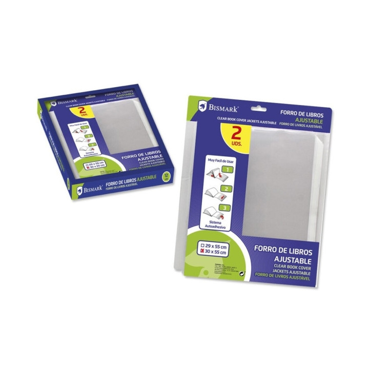 Bismark Pack de 2 Forros para Libros 300mm de Polipropileno - Solapa Ajustable - Facil Forrado en 3 Pasos - Sin Necesidad de Co