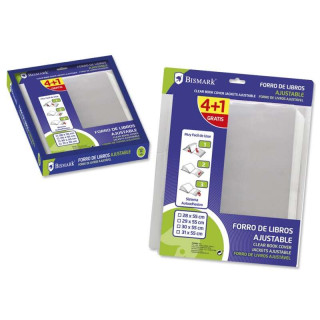 Bismark Pack de 5 Forros para Libros 300mm de Polipropileno - Solapa Ajustable - Facil Forrado en 3 Pasos - Sin Necesidad de Co
