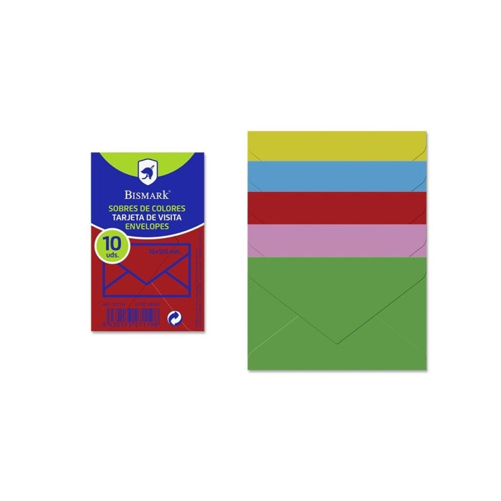 Bismark Pack de 10 Sobres de Papel - Medidas 76x120mm - Colores Surtidos