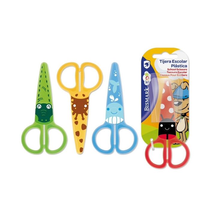 Bismark Kids Plastica Tijera Escolar de Plastico - Decoradas con Animales - Punta Roma - 4 Diseños Surtidos