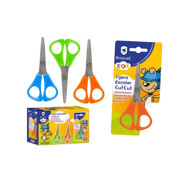 Bismark Kids Cut-Cut Tijera Escolar - Mangos en Plastico - Punta Roma - Colores Surtidos