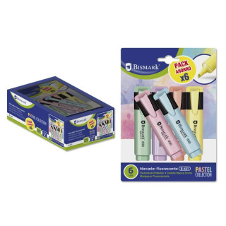 Bismark Pack de 6 Rotuladores Fluorescente Pastel - Tinta de Secado Rapido - Punta Biselada - Ideal para Subrayar y Resaltar -
