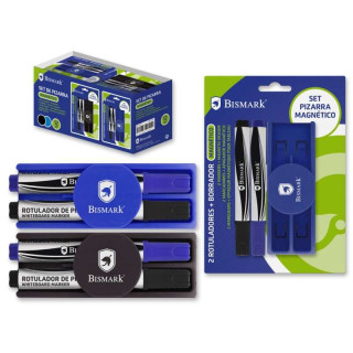 Bismark Pack de 2 Rotuladores para Pizarra + Borrador con Funcion Magnetica - Ideal para Uso en Oficinas y Aulas - Color Surtid