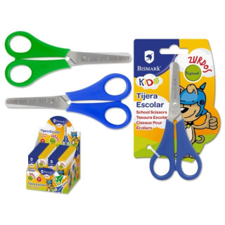 Bismark Kids Tijera Escolar para Zurdos - Mangos en Plastico - Punta Roma - Colores Azul y Verde