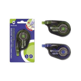 Bismark Twister Cinta Correctora 5mmx12m - Cabezal Giratorio - Perfecta Adherencia al Papel - Presentacion en Blister Individua