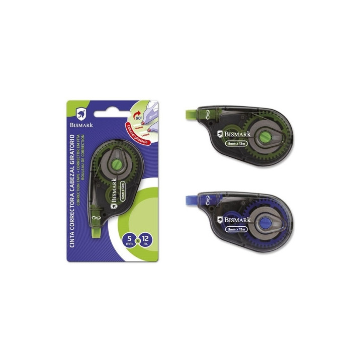 Bismark Twister Cinta Correctora 5mmx12m - Cabezal Giratorio - Perfecta Adherencia al Papel - Presentacion en Blister Individua