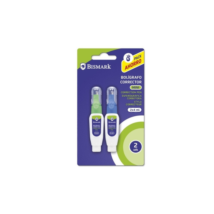 Bismark Pack de 2 Mini Boligrafos Correctores 4ml - Punta Metalica - Alta Precision