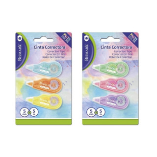 Bismark Mini Pastel Pack de 3 Cintas Correctoras 5mmx5m - Perfecta Adherencia al Papel - Presentacion en Blister - Cuerpo de Co
