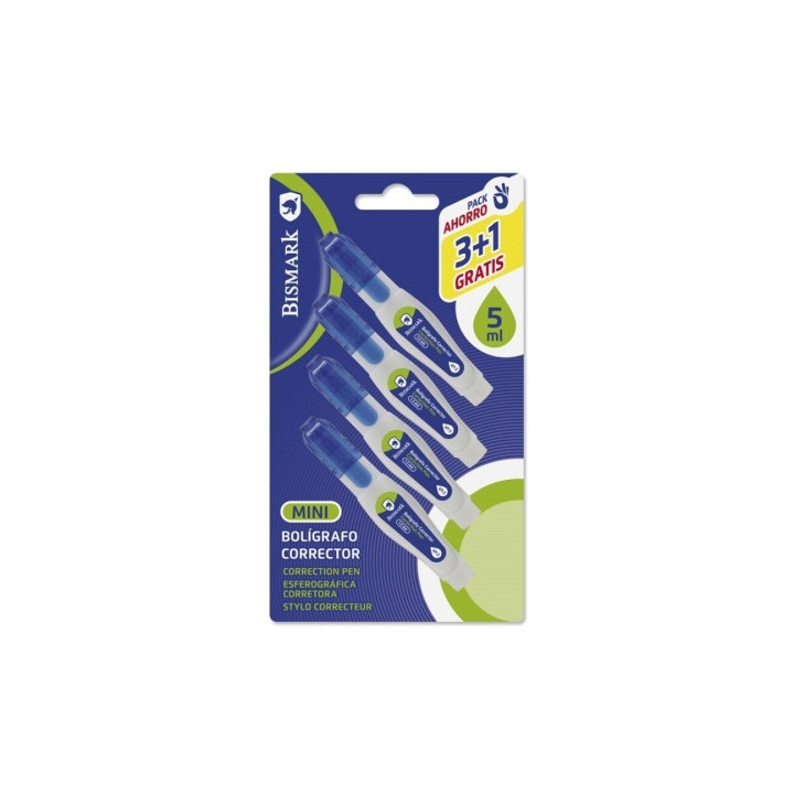 Bismark Pack de 4 Mini Boligrafos Correctores 5ml - Punta Metalica - Alta Precision