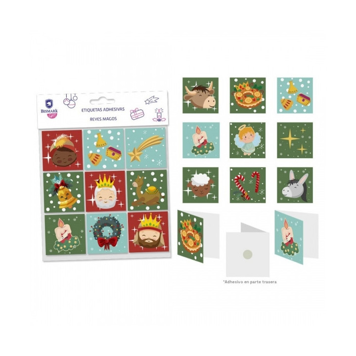 Bismark Pack de 9 Tarjetas de Felicitacion Navideña - Adhesivo en la Parte Trasera - Diseños Variados