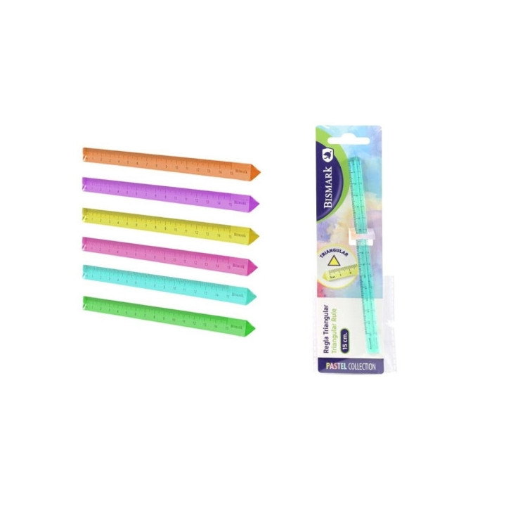 Bismark Regla Triangular 15cm - Fabricada en Poliestireno - Ideal para Colegio - Colores Pastel Surtidos