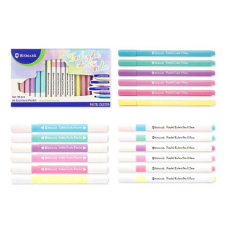 Bismark Pastel Pack Escolar de Escritura con 6 Marcadores Doble Punta Biselada 4mm y Fina 1mm