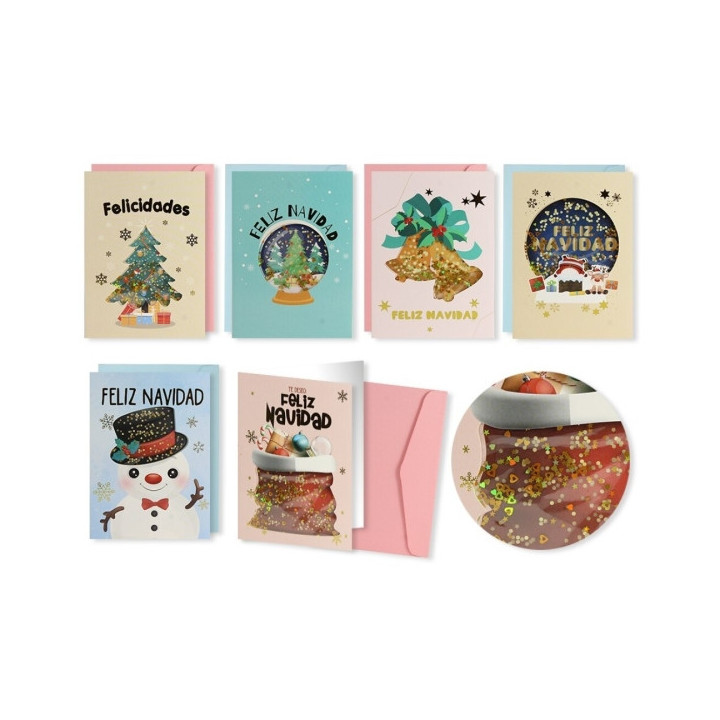 Bismark Pack de 24 Tarjetas de Felicitacion Navideña con Lentejuelas 3D - Incluye Sobres de Colores - Diseños Variados