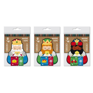Bismark Pack de 2 Rollos de Cinta Washi-Tape Navideña para Regalos - Tematica Reyes Magos - Medidas 20mmx3m y 30mmx3m - 3 Dise