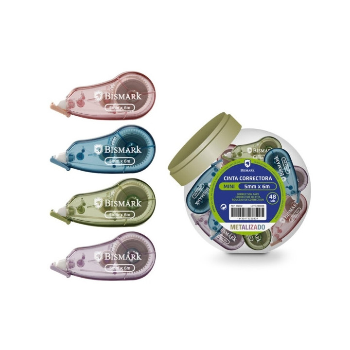 Bismark Metallic Cinta Correctora 5mmx6m - Perfecta Adherencia al Papel - Cuerpo de Colores Efecto Metalizado Surtidos