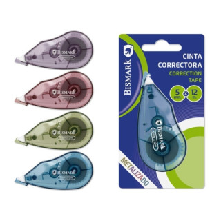Bismark Metallic Cinta Correctora 5mmx12m - Perfecta Adherencia al Papel - Presentacion en Blister - Cuerpo de Colores Efecto M
