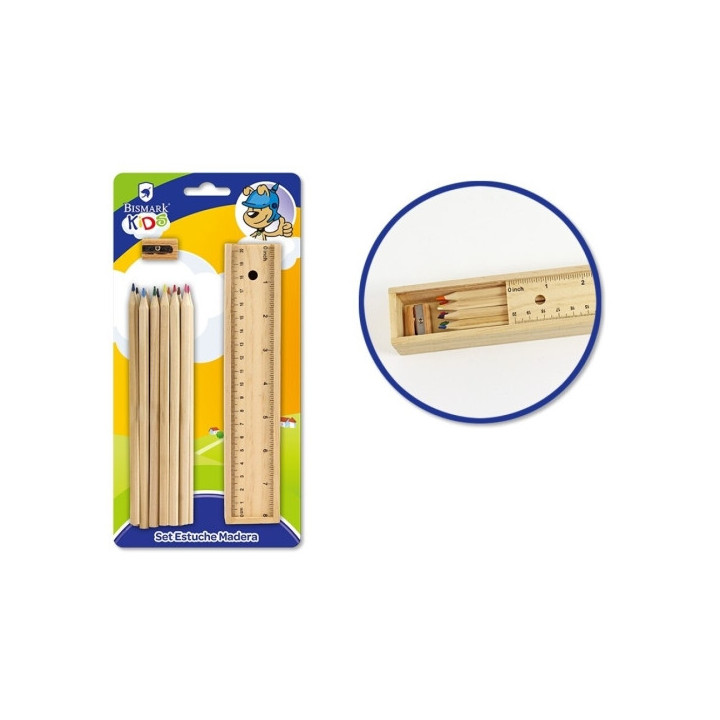 Bismark Pack Escolar con Estuche de Madera con Tapa Regla