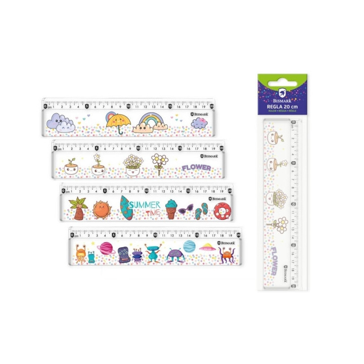 Bismark Regla 20cm con Bolitas de Colores en su Interior - Fabricada en Plastico - Ideal para Colegio - 4 Diseños Diferentes